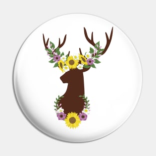 Deer Antler And Sunflower Pin
