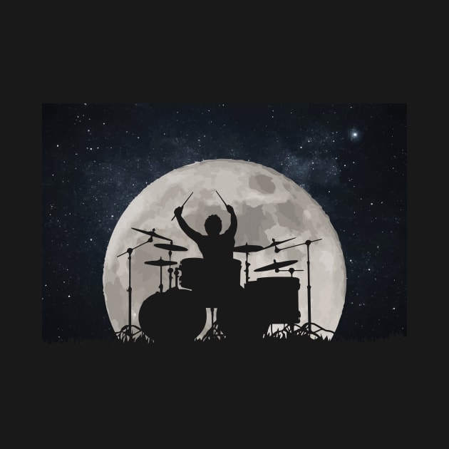 Drummer Playing Drums In Moon Space Solar System by mrsmitful01