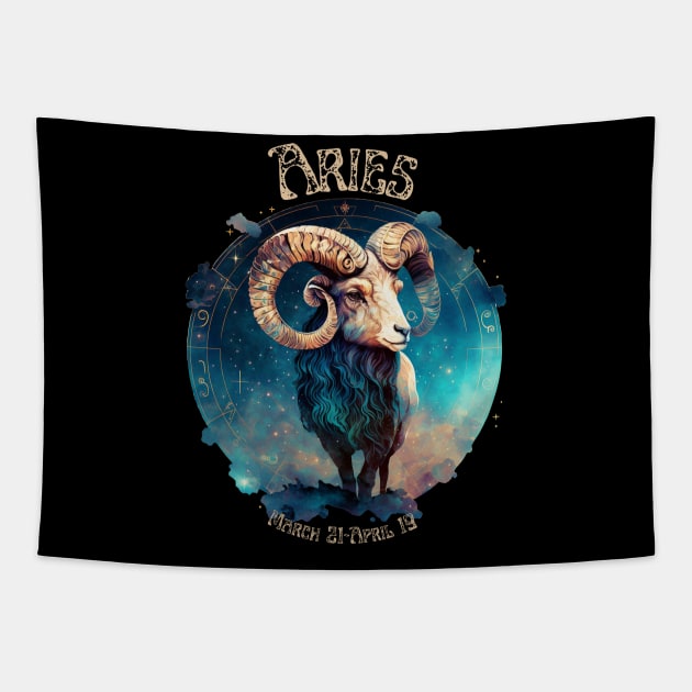 Retro Aries Zodiac Sign Tapestry by Curio Pop Relics