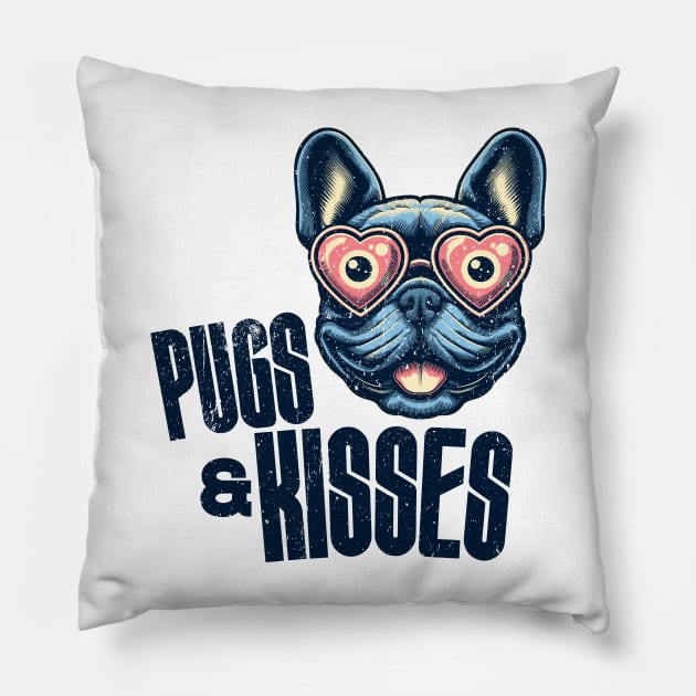 Pugs & Kisses Print Art illustration Valentine dog Pug Pillow by Casually Fashion Store