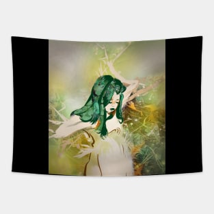 Dryad tree nymph fairy green maiden leaves autumn Tapestry