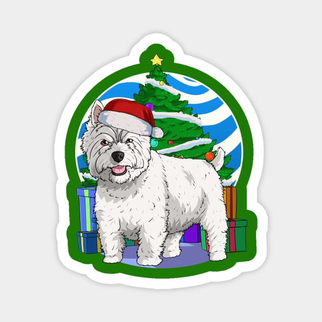 West Highland White Terrier Dog Cute Santa Christmas Magnet by Noseking