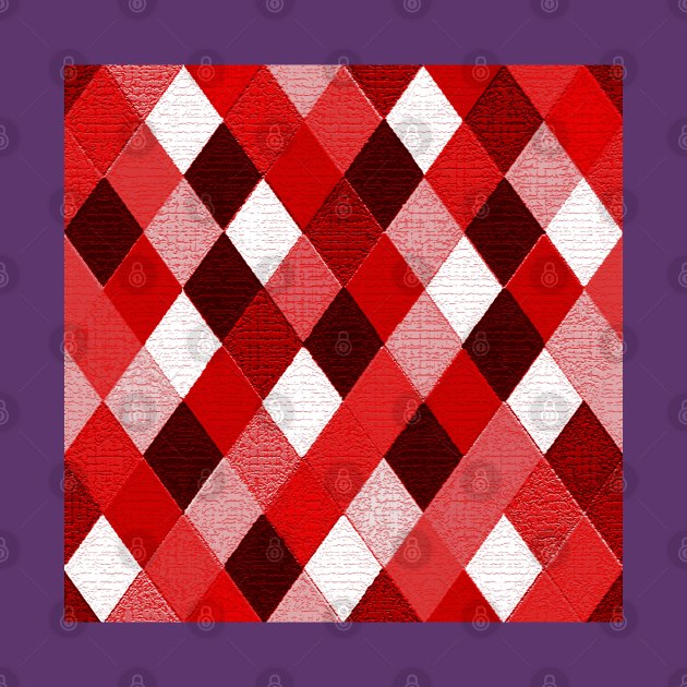 MARDI GRAS HARLEQUIN PATTERN Red Pink White Rhombi Argyle by BulganLumini