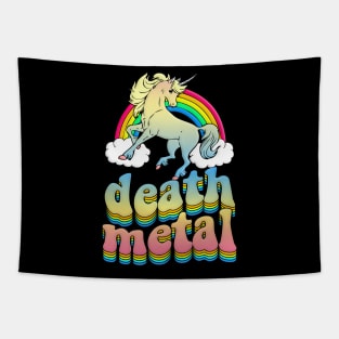 Death Metal Unicorn Rainbow Graphic Design Logo Tapestry