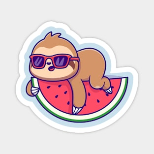 Cute Sloth Laying On Watermelon With Glasses Cartoon Magnet