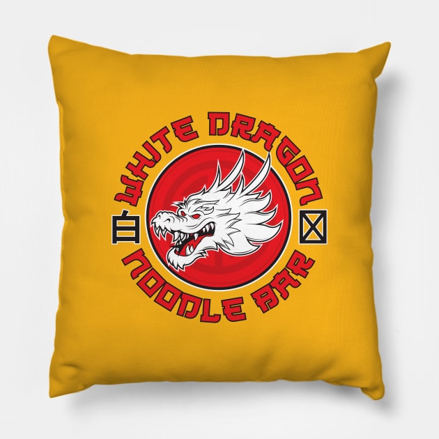 White Dragon Noodle Bar Pillow by Woah_Jonny