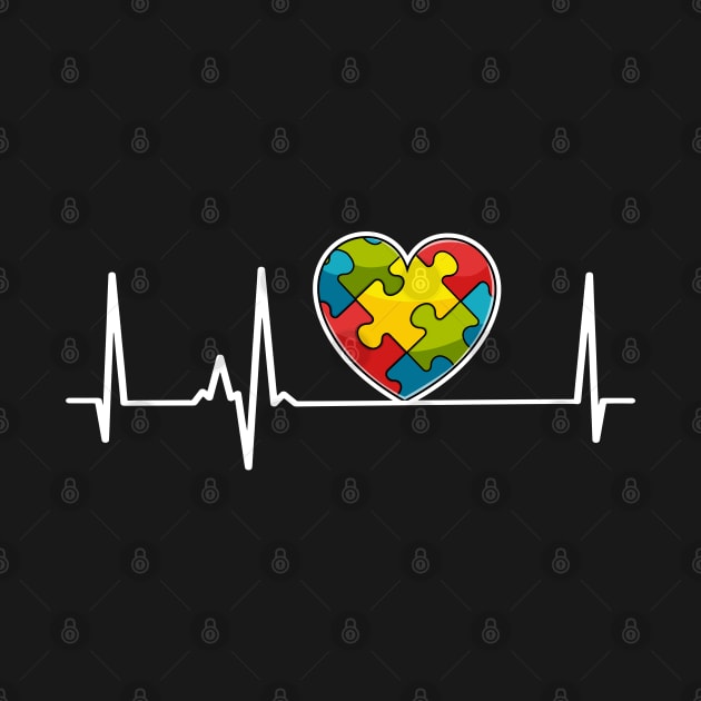 Disover Heart Puzzle Piece Heartbeat Autism Awareness  T-Shirt