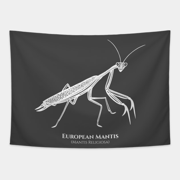 European Mantis design with Common and Latin Names Tapestry by Green Paladin