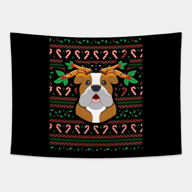 Not so ugly Christmas Bulldog Tapestry by aneisha