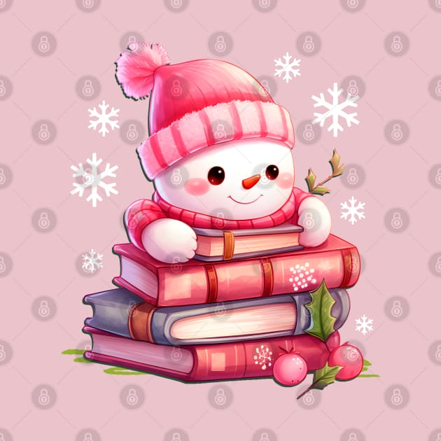 Pink Kawaii Snowman with Books by PUFFYP