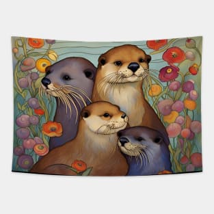 Otter Lover Cute Otter Family Tapestry