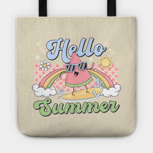 Hello Summer Vibes Cute Watermelon Surfing Tote