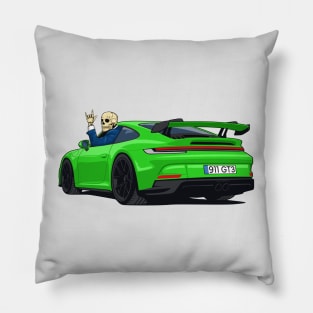 car 911 GT3 with skull man hands metal green light Pillow