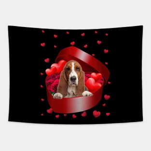 Basset Hound Dog In Sweet Heart Box Happy Valentine's Day Tapestry