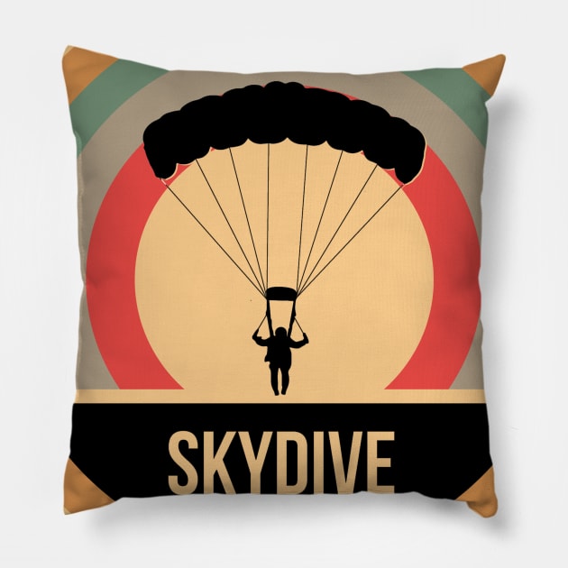 Retro Vintage Skydive Gift For Skydivers Pillow by OceanRadar