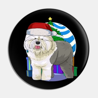 Old English Sheepdog Dog Cute Santa Christmas Gift Pin