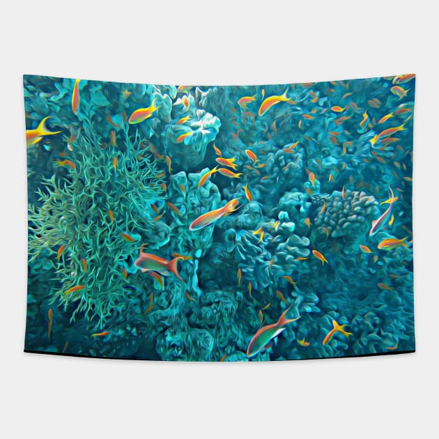 Colorful reefs and fish Tapestry by Artaron