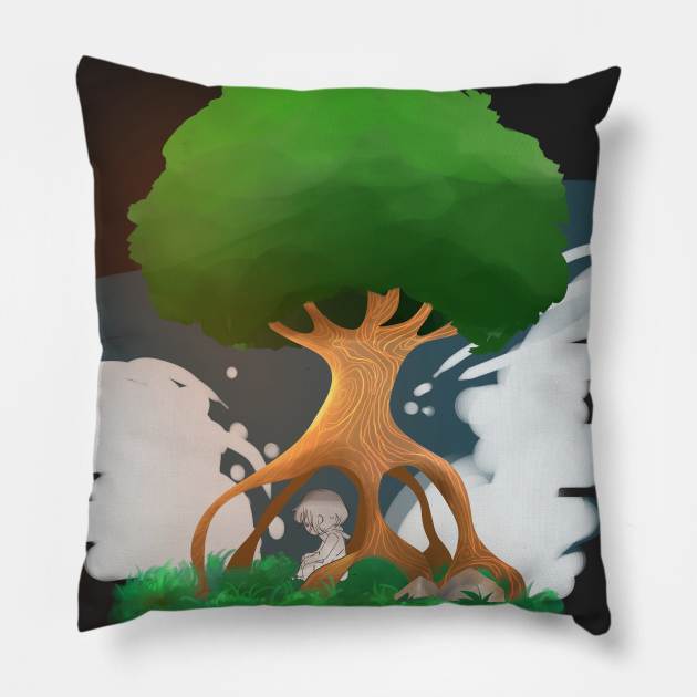 little kid under the tree Pillow by aesthetic shop