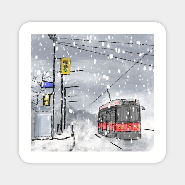 Toronto TTC winters day watercolor Magnet by 3ric-