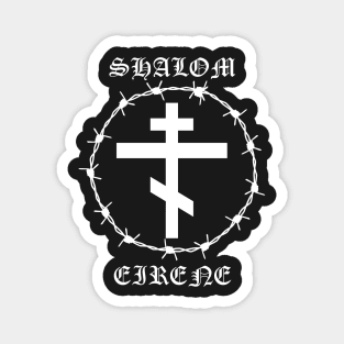 Eastern Orthodox Cross Peace Shalom Eirene Barbed Wire Metal Hardcore Punk Magnet