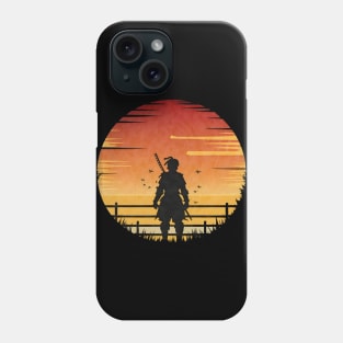 Retro vintage anime samurai in sunset Phone Case