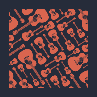 Acoustic Guitar Seamless Pattern Brown T-Shirt