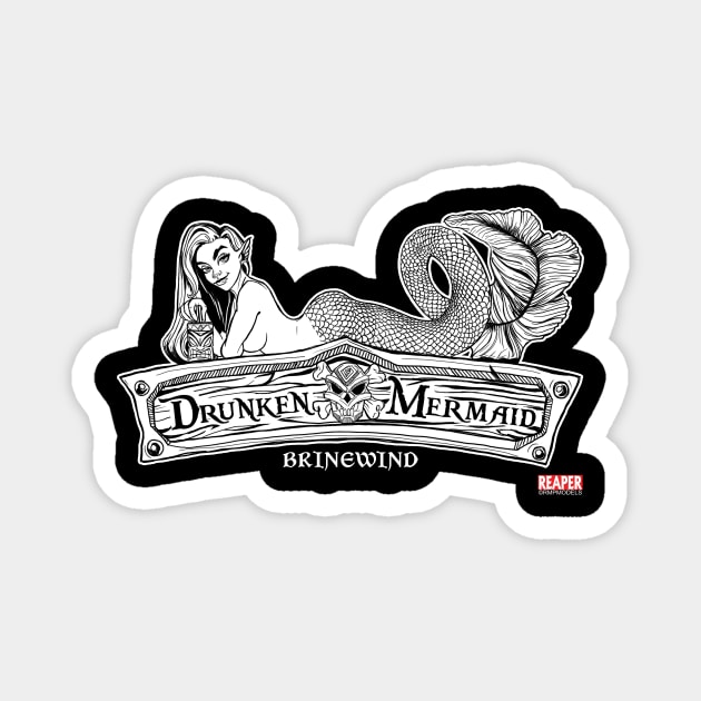 ReaperCon 2020 Drunken Mermaid Horizontal B&W Magnet by ReaperMini