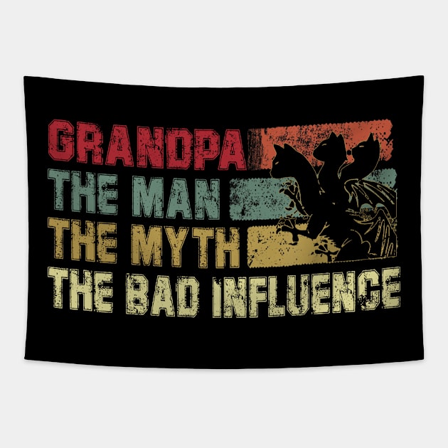 Mens Grandpa the Man the Myth the Bad Influence Vintage Cat Father's Day Gift Dad Tapestry by David Darry