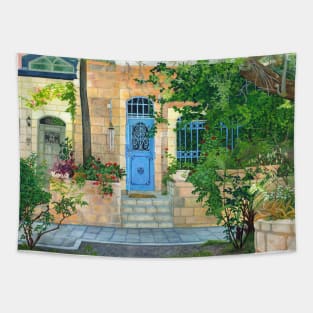 Blue door, Jerusalem scene Tapestry