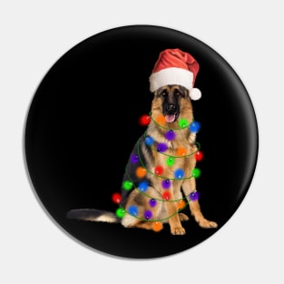 German Shepherd Dog, Xmas Lights, Santa Christmas Pin