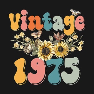 Vintage 1975 Sunflower Floral Retro Groovy 48th Birthday T-Shirt