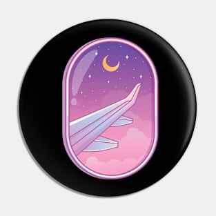 Airplane Window View - Crescent Moon - Pink Pin