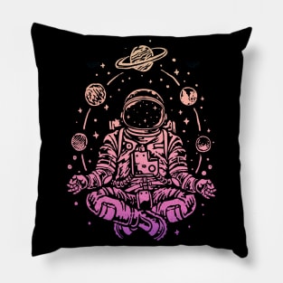 Meditating Astronaut Planets Colorful Lotus Women Meditation Pillow
