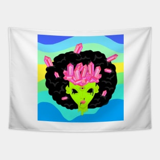 Crystallized green Alien girl with fro and 3rd eye Tapestry