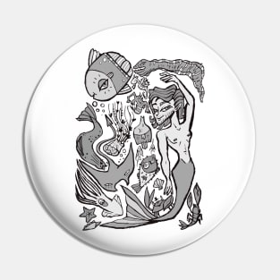 Sea life collage black and white Pin