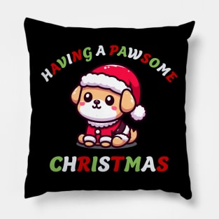 Having A Pawsome Christmas - Cute Santa Paws Puppy Holiday Tee Pillow