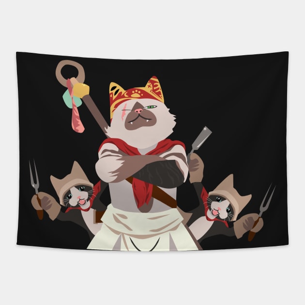 Monster Hunter World: Meowscular Chef Tapestry by DigitalCleo