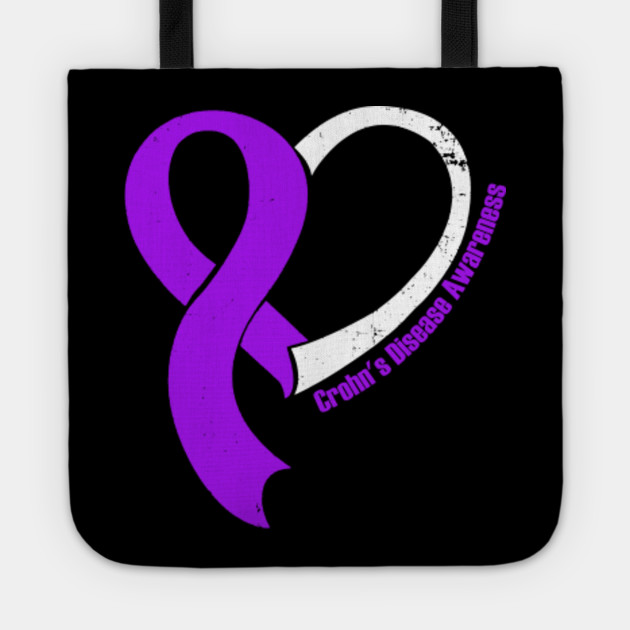 Heart Ribbon Crohn S Disease Awareness Crohns Disease Tote Teepublic
