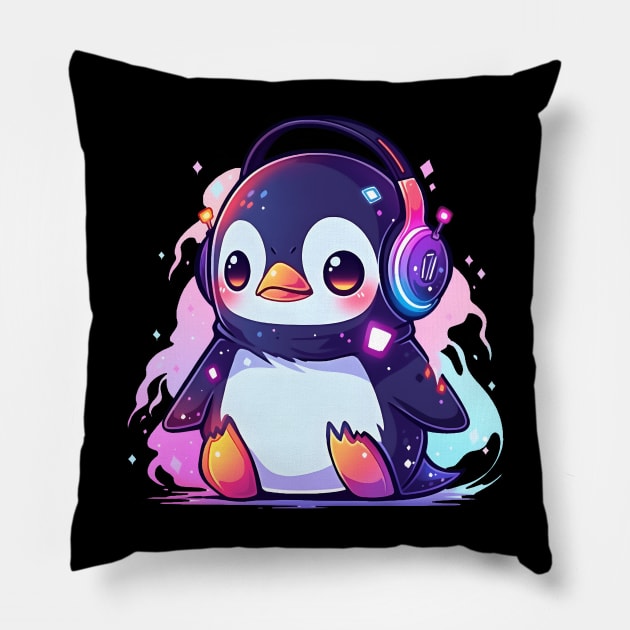 Cute Penguin With Headphones Pillow by pako-valor
