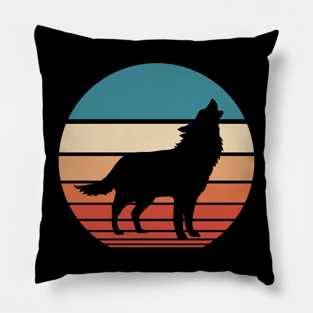 Wolf Retro Sunset Pillow by FauQy