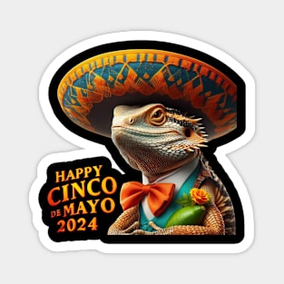 Happy Cinco de Mayo 2024 Mariachi Mexican Lizard Magnet