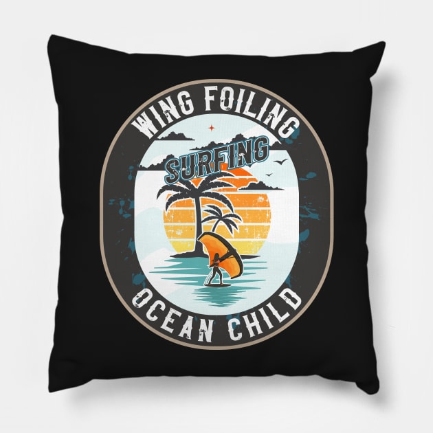 WING FOILING SURFING OCEAN CHILD Pillow by HomeCoquette