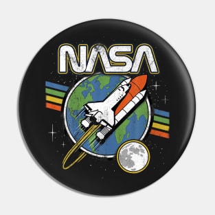 NASA Blast Off Retro Rainbow Stripes Graphic Pin