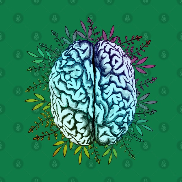 Brain, rainbow color,leaves,positivity, creativity, right hemisphere brain, health, Mental, mind by Collagedream