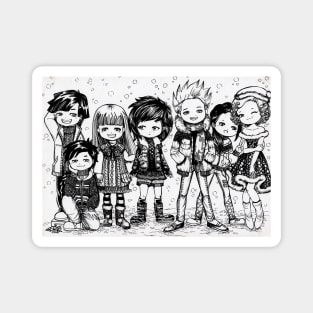 Drawing of a chibi groups Magnet