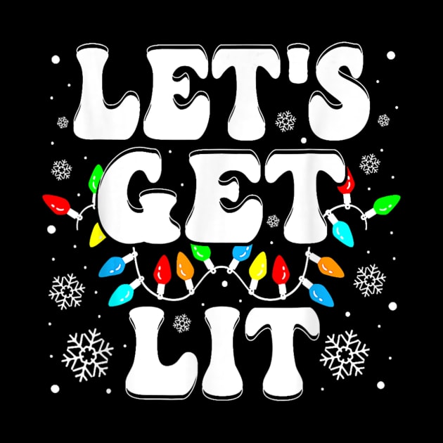 Let's Get Lit Funny Christmas Lights Xmas Pajamas Holiday by nadenescarpellos