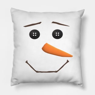 Smiling Snowman Face with Button Eyes and Carrot Nose Pillow