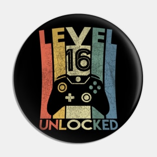 Level 16 Unlocked  Video Gamer 16th Birthday Pin