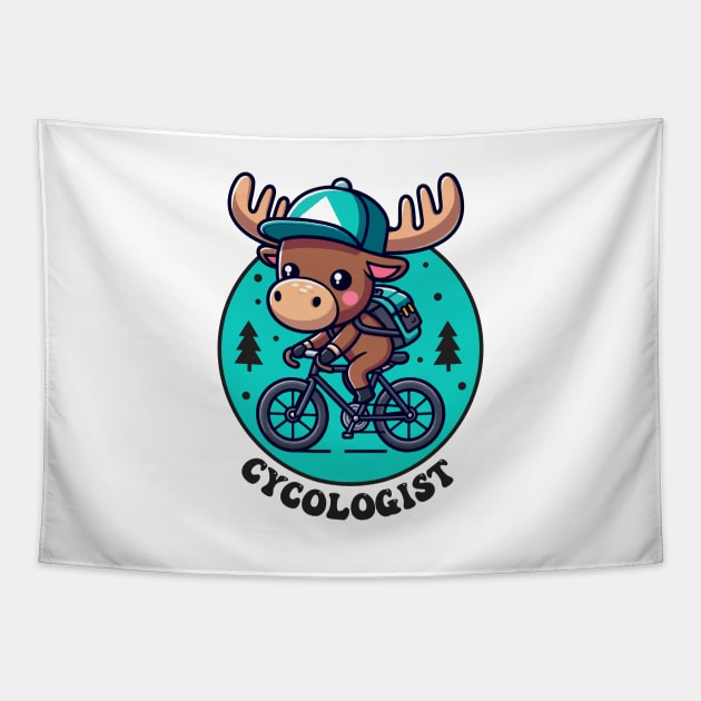 Cycologist Moose Riding Bicycle Tapestry by Rare Bunny