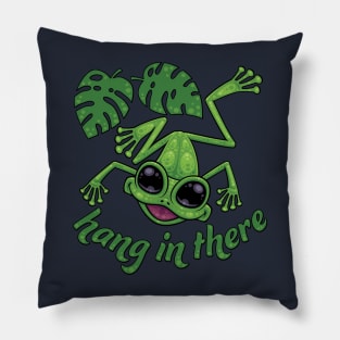 Hang In There Happy Green Tree Frog Pillow